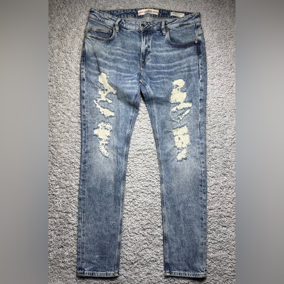 Guess Jeans Mens 34 Super Skinny Chris Distressed Original Denim Streetwear - Picture 1 of 6
